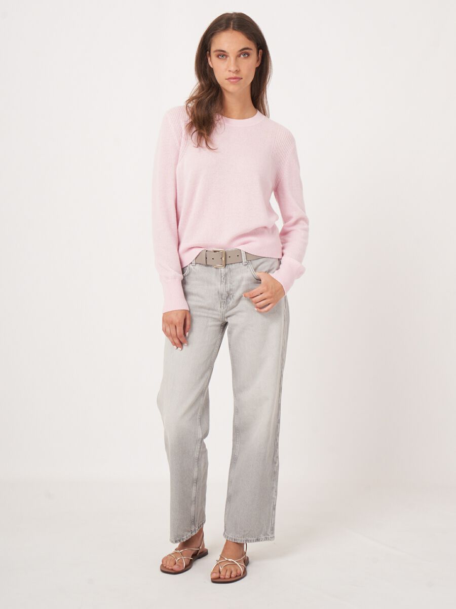 Repeat Cashmere Ronde Hals Cashmere Trui Met Schouderdetail