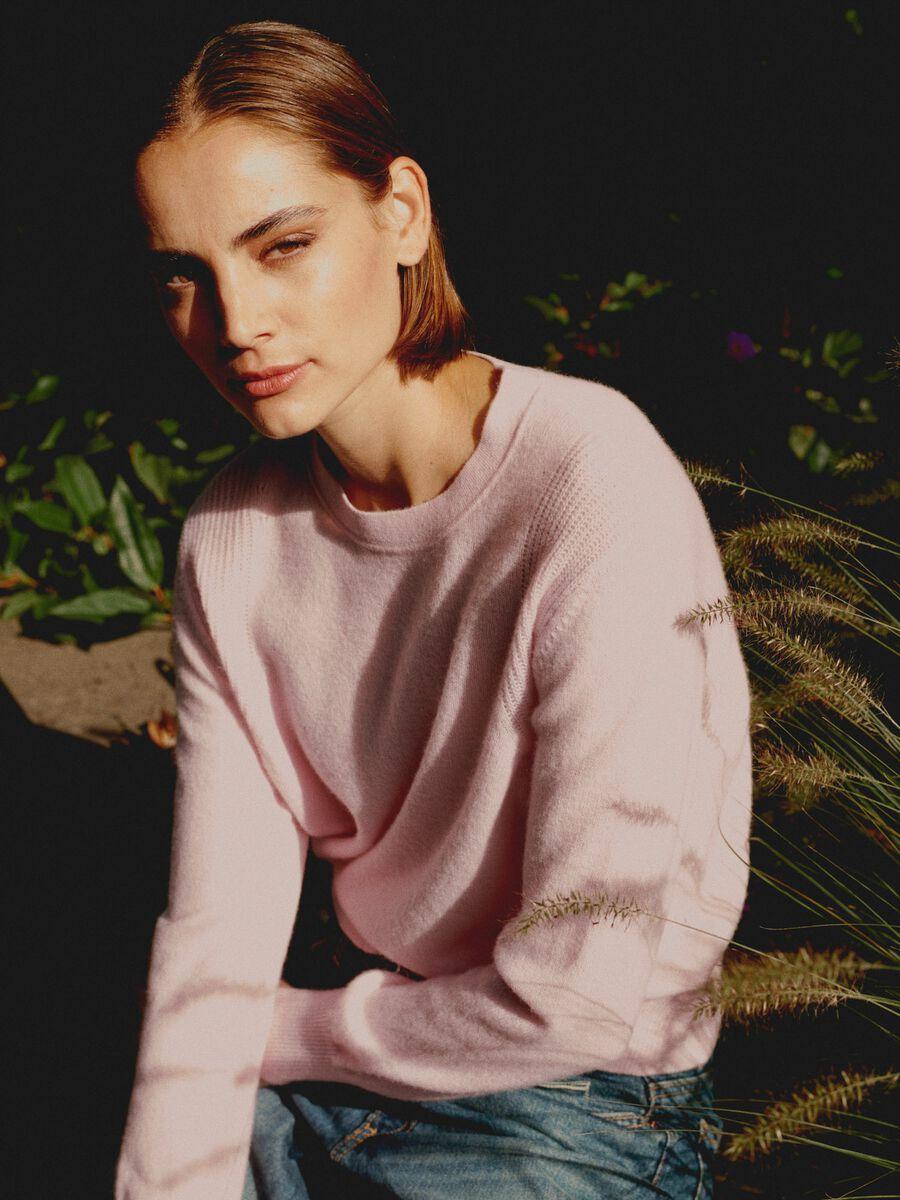 repeat cashmere Ronde hals cashmere trui met schouderdetail