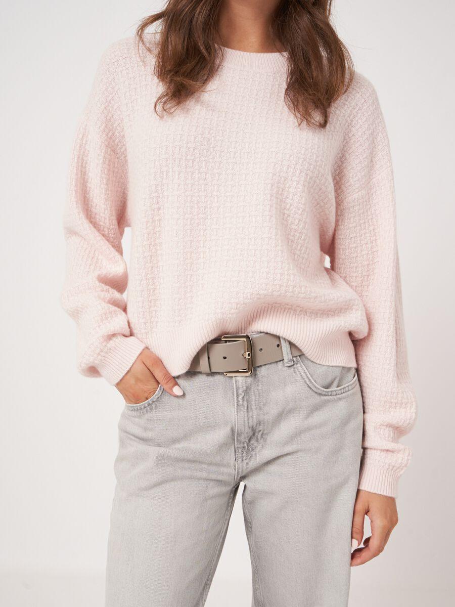 Repeat Cashmere Ronde Hals Cashmere Trui Met Structuur En Wijde Mouwen