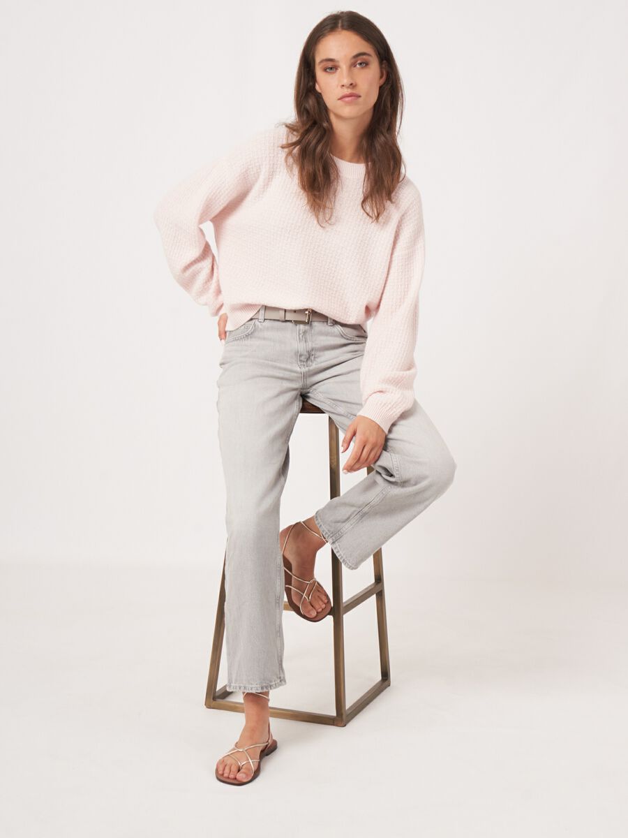 repeat cashmere Ronde hals cashmere trui met structuur en wijde mouwen