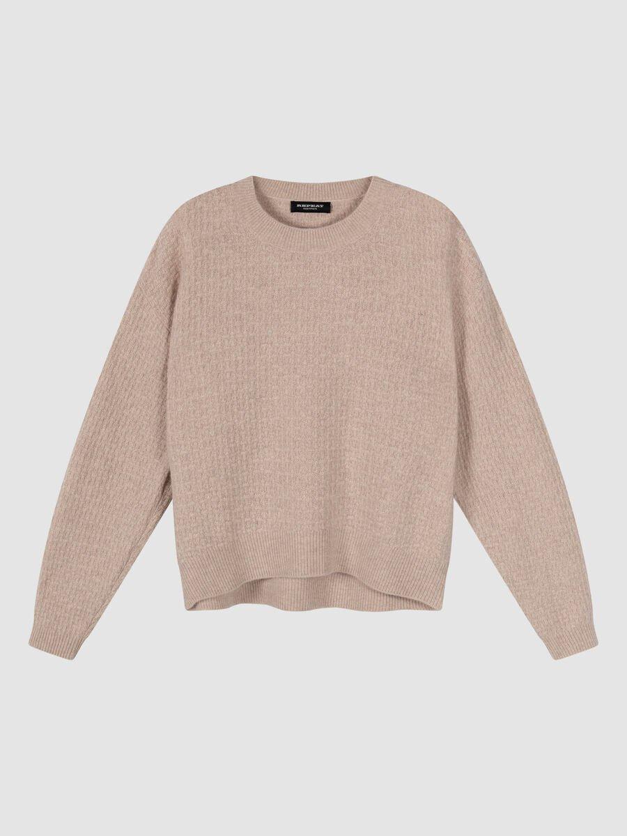 Repeat Cashmere Ronde Hals Cashmere Trui Met Structuur En Wijde Mouwen