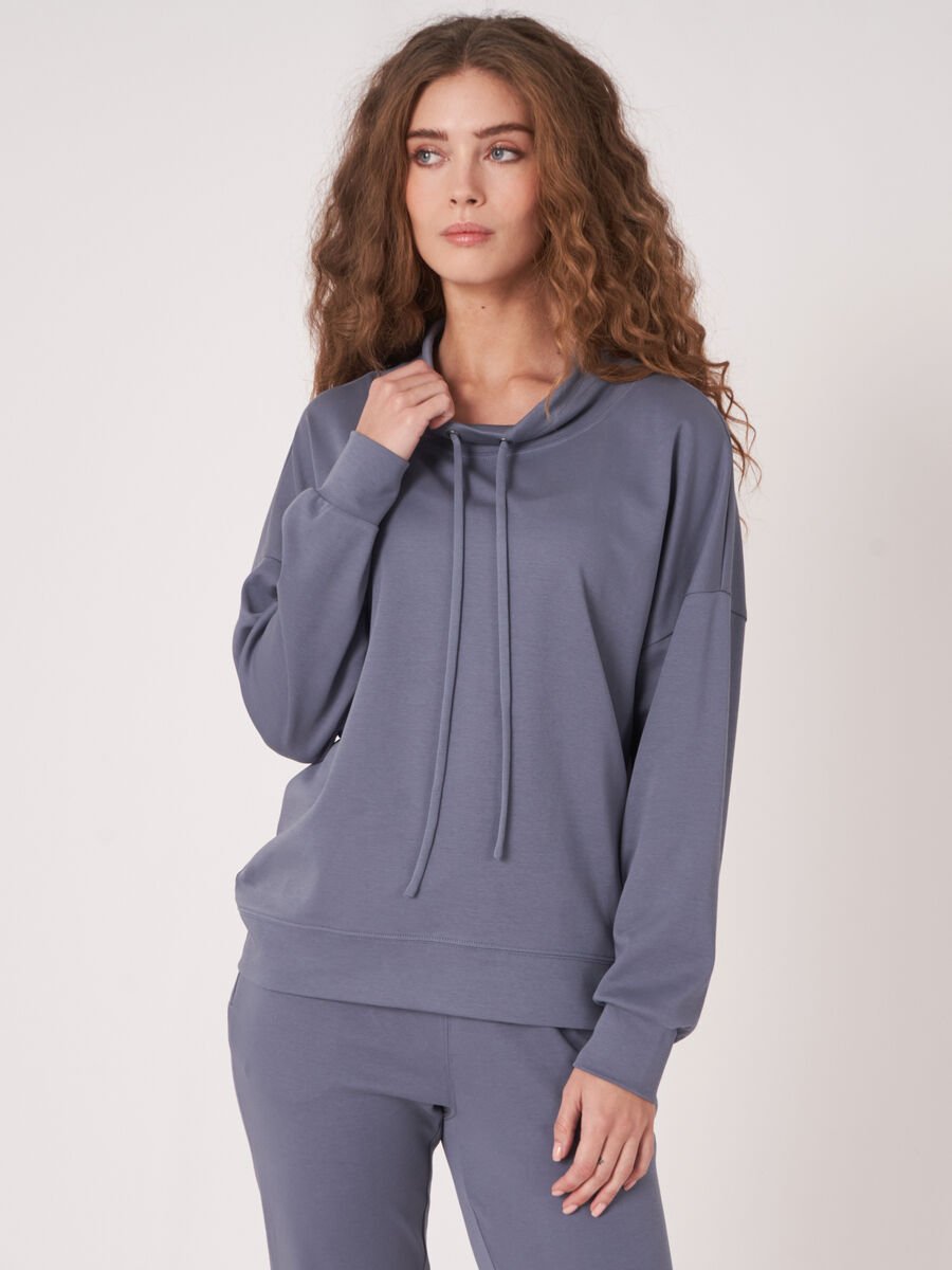 repeat cashmere Sweater van katoenmix met trekkoord