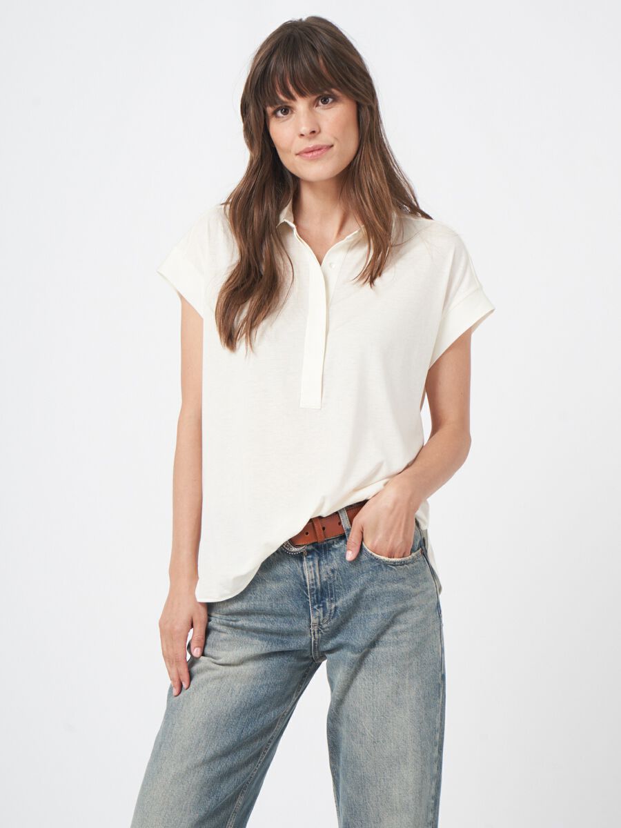 Repeat Cashmere Top Met Overhemdkraag En Zoom In Zijde