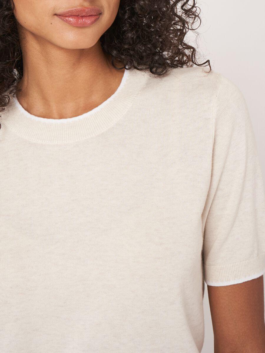 Repeat Cashmere Trui Met Korte Mouw En Contrastnaden