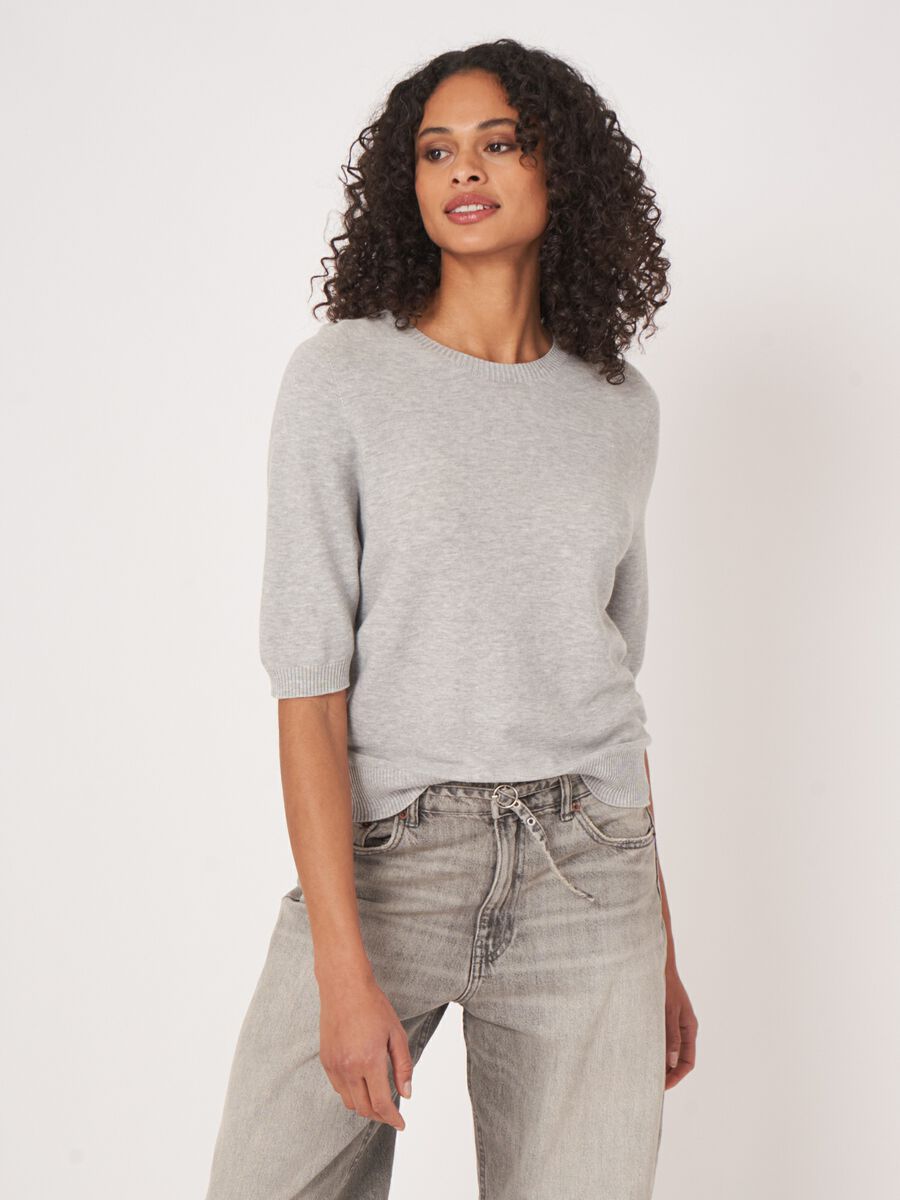 Repeat Cashmere Trui Met Korte Mouw Van Cashmere En Katoen