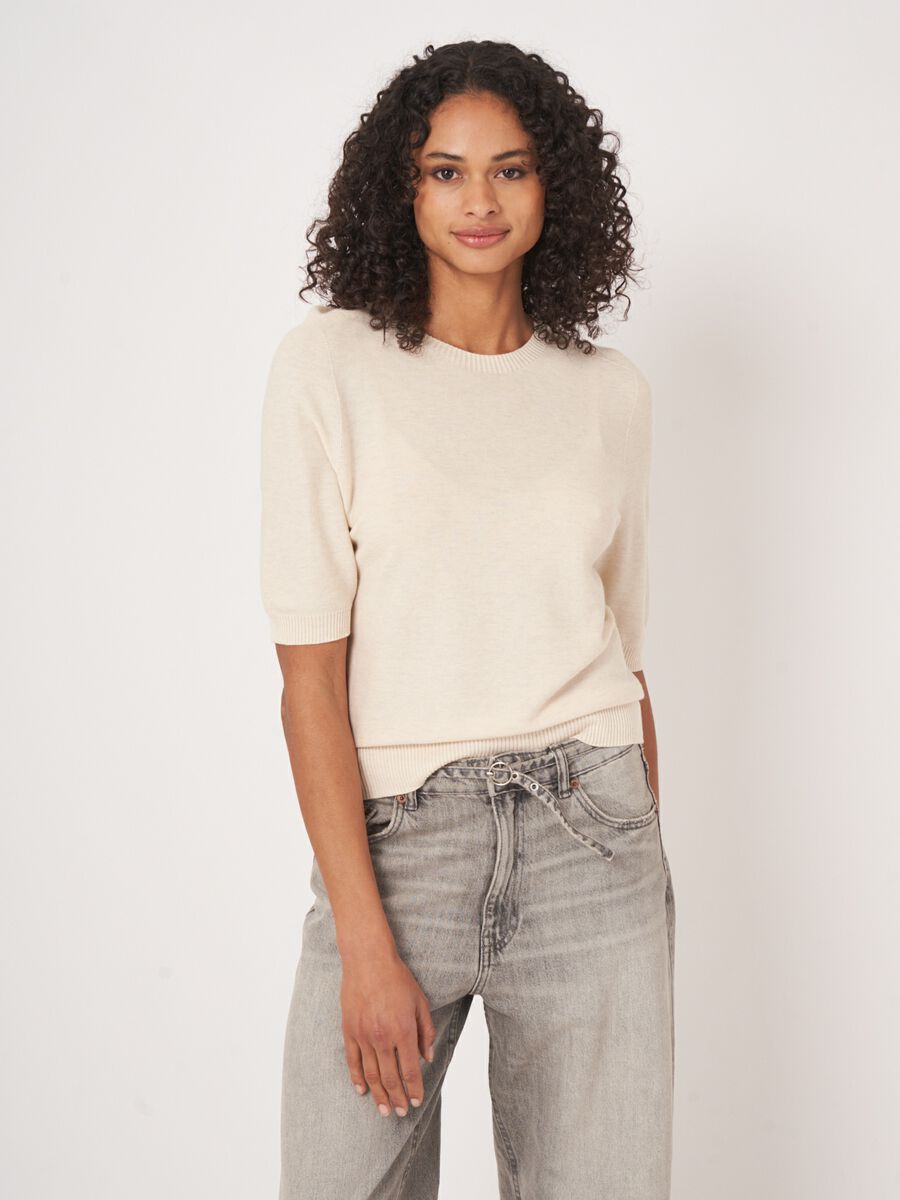 repeat cashmere Trui met korte mouw van cashmere en katoen