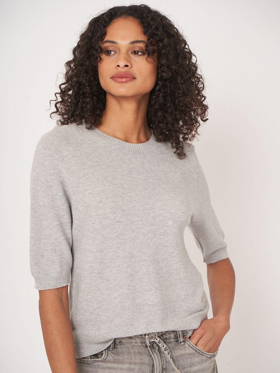 repeat cashmere Trui met korte mouw van cashmere en katoen