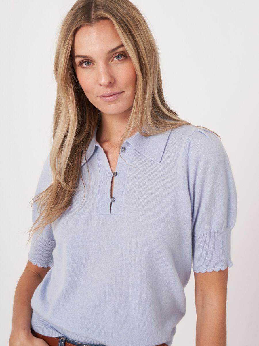 Repeat Cashmere Trui Met Polokraag En Korte Pofmouw Met Gehaakte Details