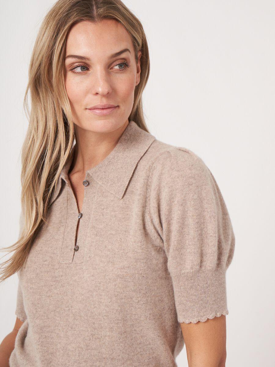 Repeat Cashmere Trui Met Polokraag En Korte Pofmouw Met Gehaakte Details