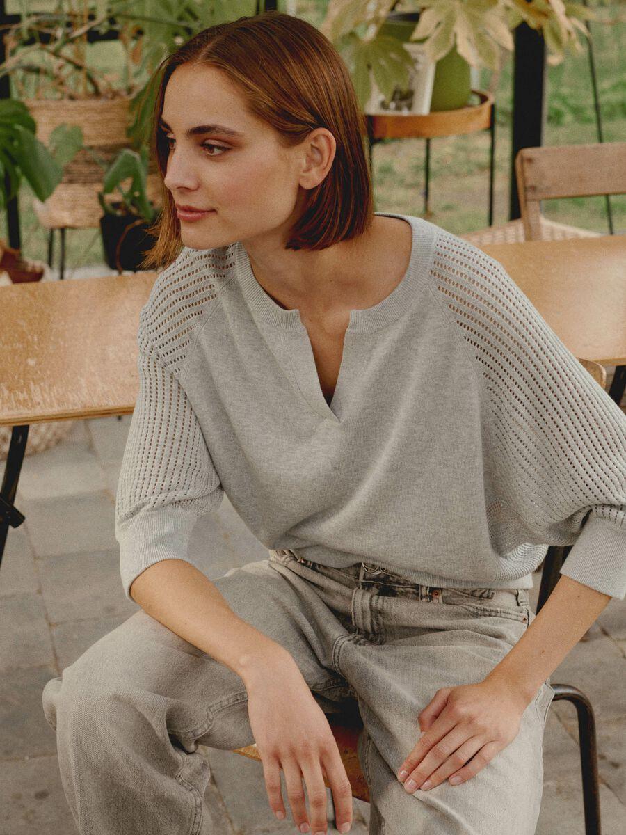 Repeat Cashmere Trui Met Raglanmouwen In Fijn Ajourpatroon