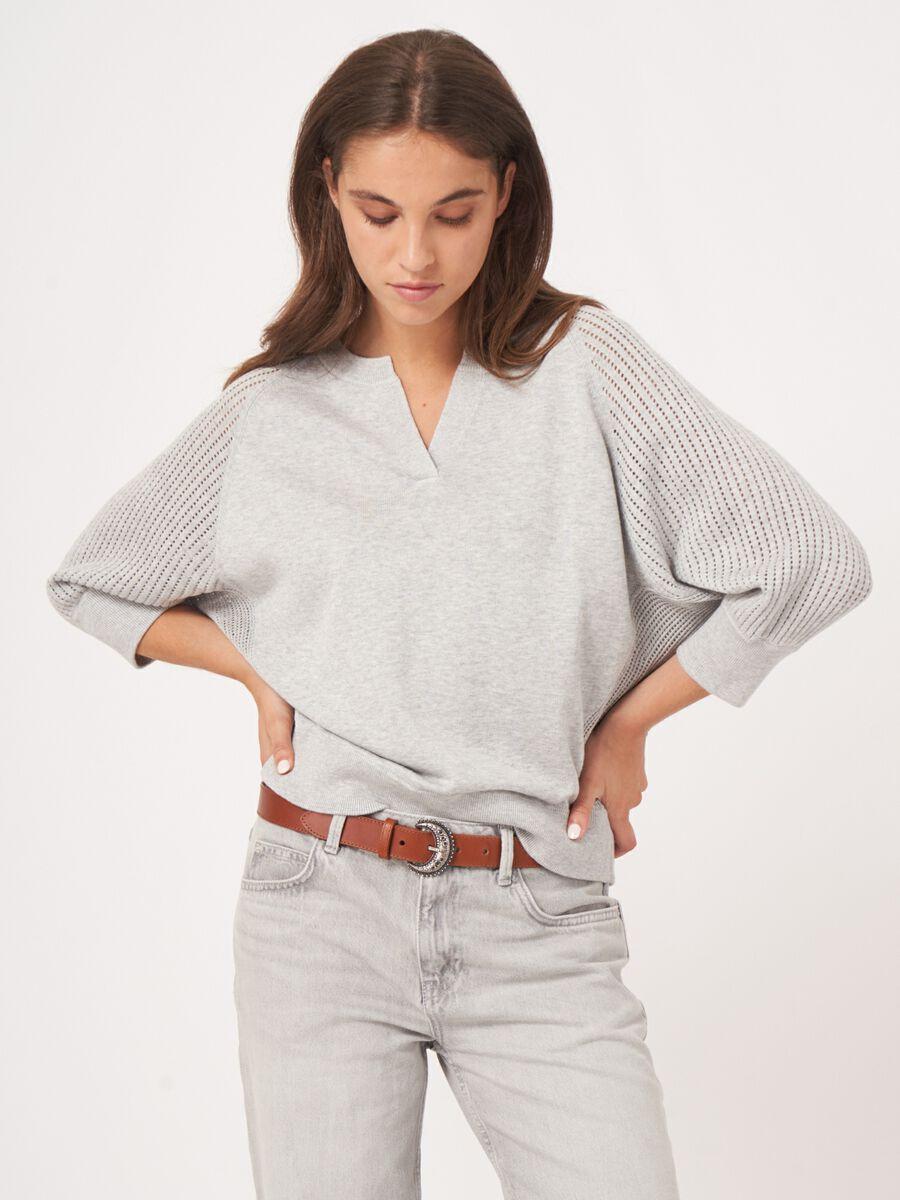 Repeat Cashmere Trui Met Raglanmouwen In Fijn Ajourpatroon