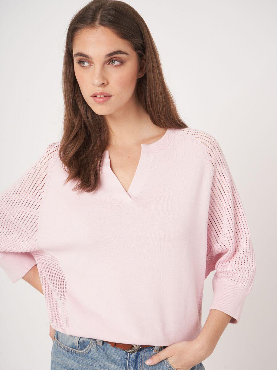 Repeat Cashmere Trui Met Raglanmouwen In Fijn Ajourpatroon