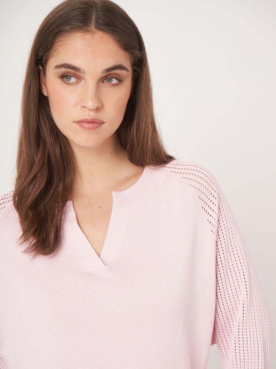 Repeat Cashmere Trui Met Raglanmouwen In Fijn Ajourpatroon