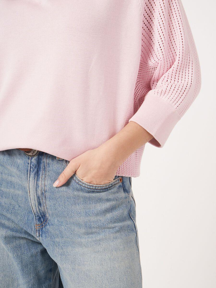 Repeat Cashmere Trui Met Raglanmouwen In Fijn Ajourpatroon