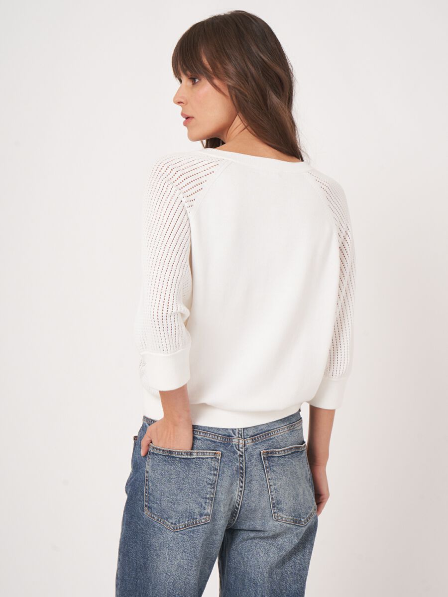 Repeat Cashmere Trui Met Raglanmouwen In Fijn Ajourpatroon