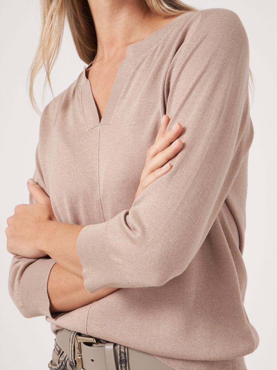 Repeat Cashmere Trui Van Cashmere Zijde Met Halve Mouw En Hals Met Splitje