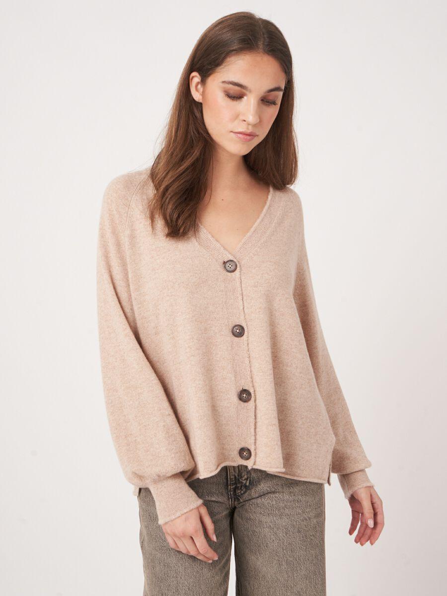 repeat cashmere V-hals cashmere vest met ballonmouwen