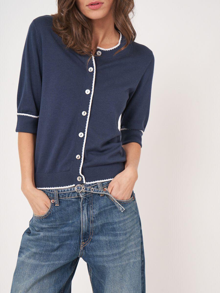 Repeat Cashmere Vest Met Korte Mouw En Contrastnaden