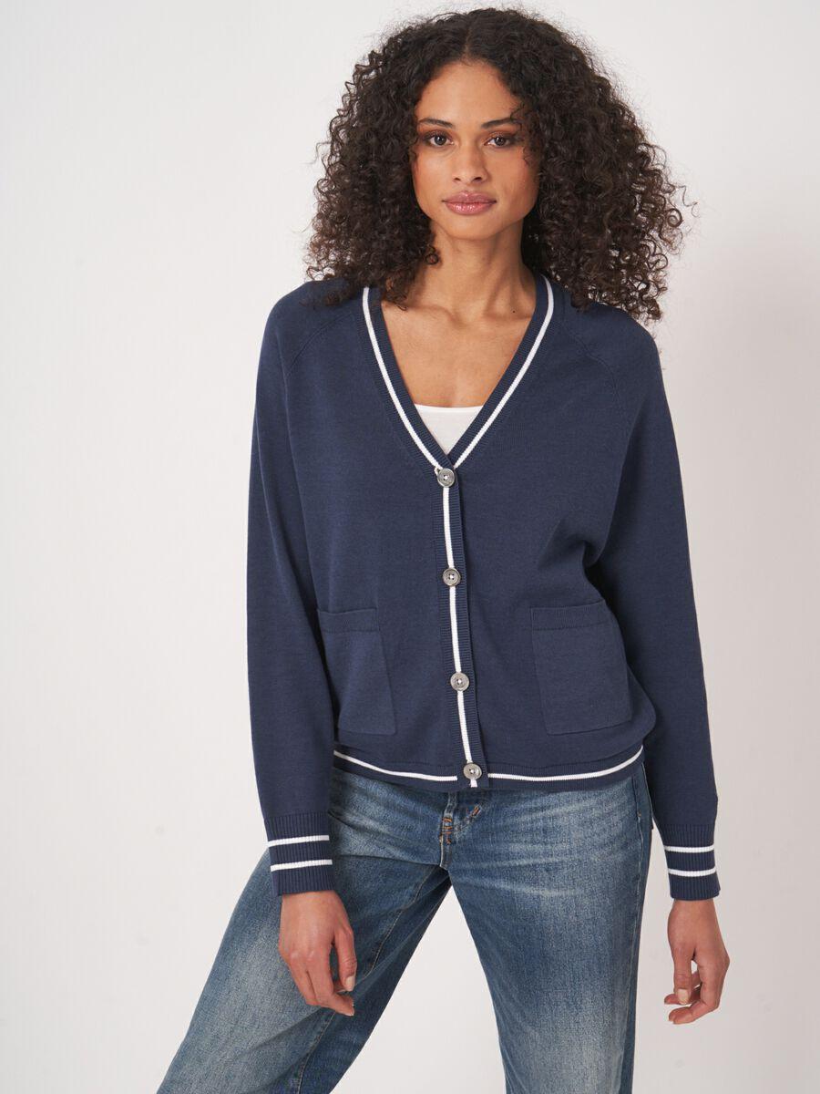 repeat cashmere Vest strependetail en zakken in katoenmix