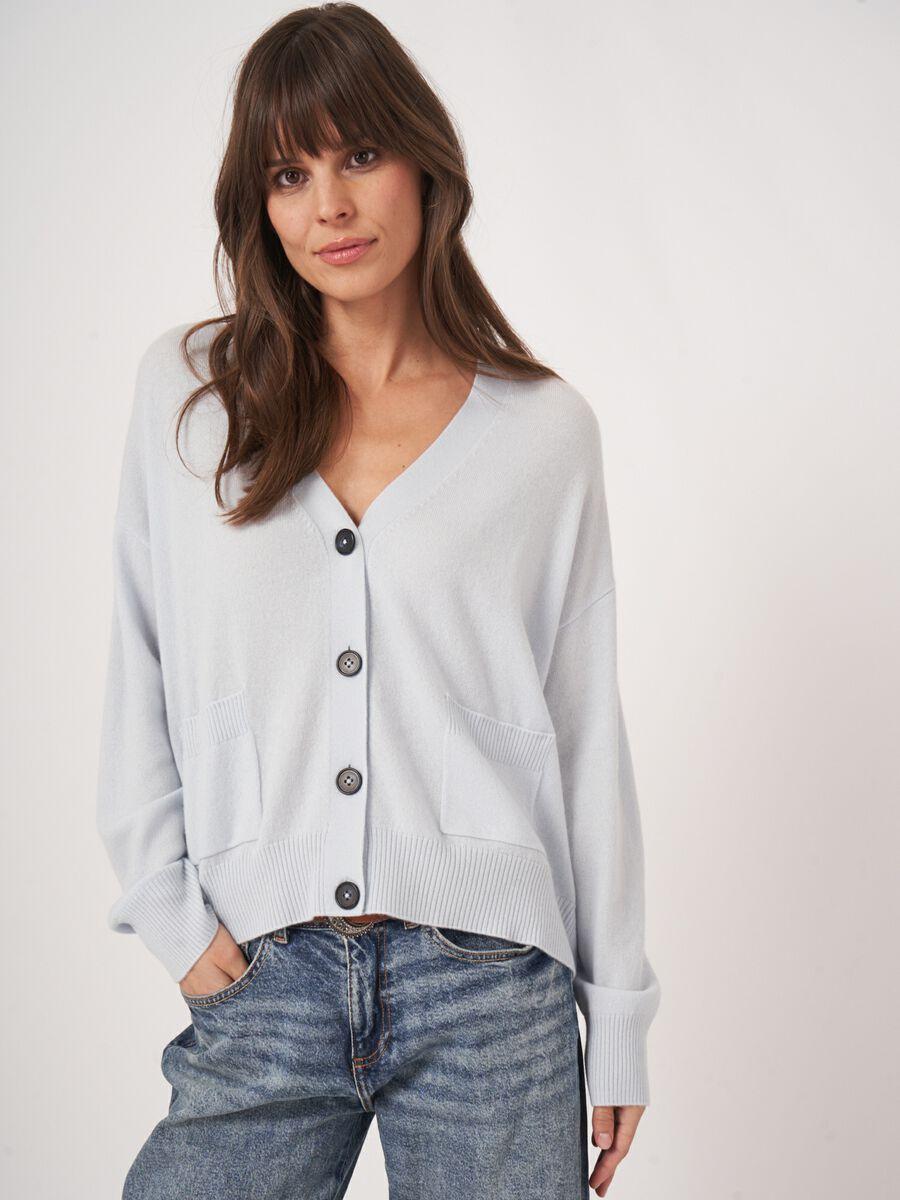 repeat cashmere Wijd cashmere vest met V-hals en zakken