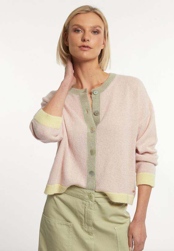 River Woods Alpaca-zuivere Scheerwol Cardigan Lange Mouwen Roze/olijfgroen