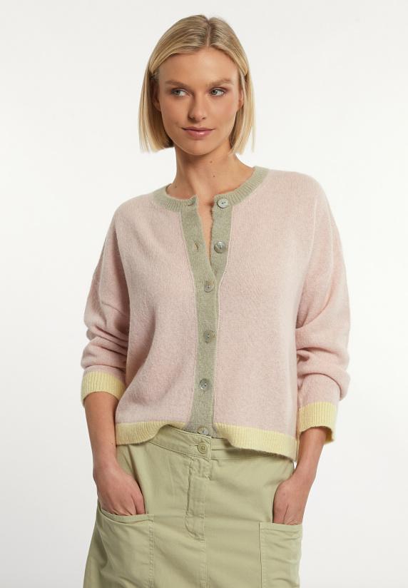 river woods Alpaca-zuivere scheerwol cardigan lange mouwen roze/olijfgroen