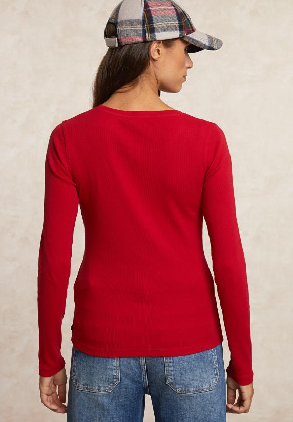 River Woods Basic Geribde T-shirt Ronde Hals Lange Mouwen Rood