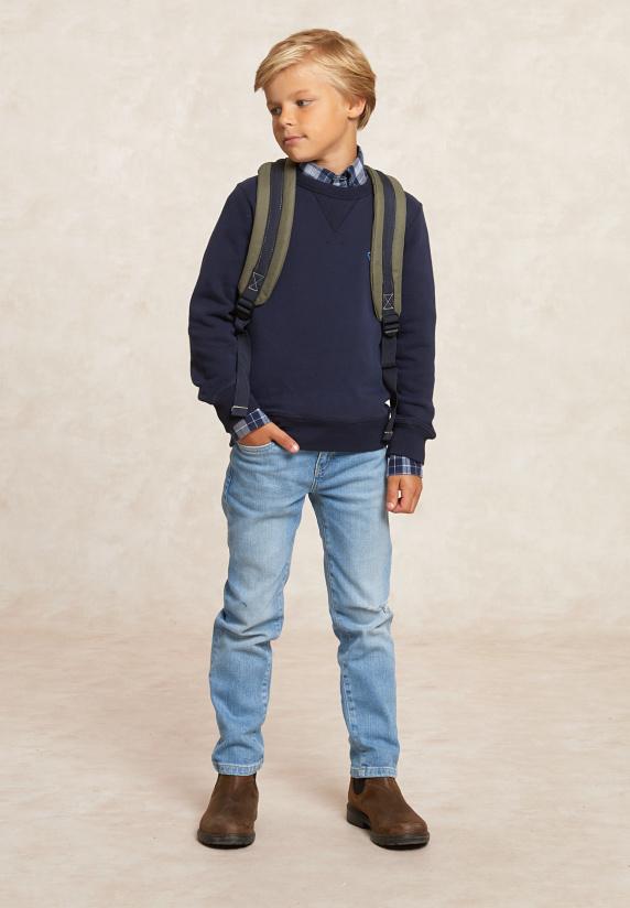 River Woods Basic Katoenen Fleecetrui Ronde Hals Admiral