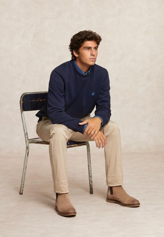 River Woods Basic Katoenen Fleecetrui Ronde Hals Admiral