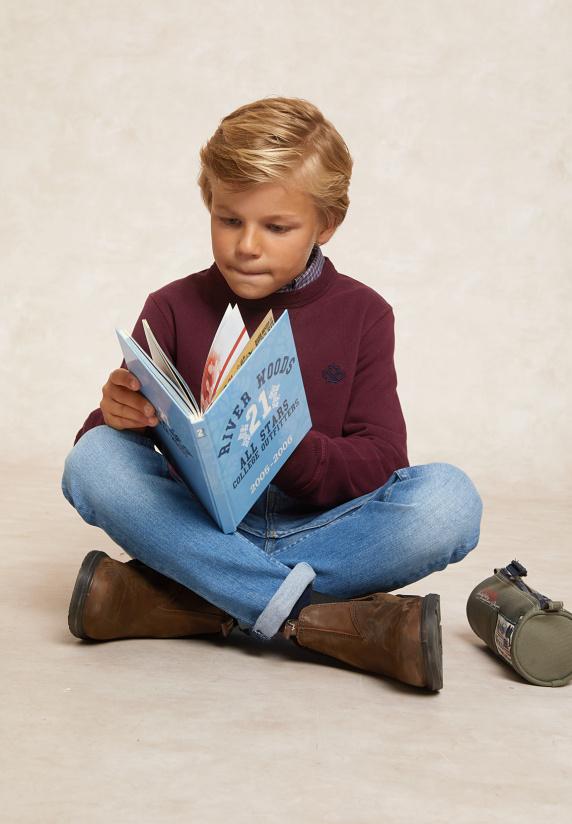 River Woods Basic Katoenen Fleecetrui Ronde Hals Grape