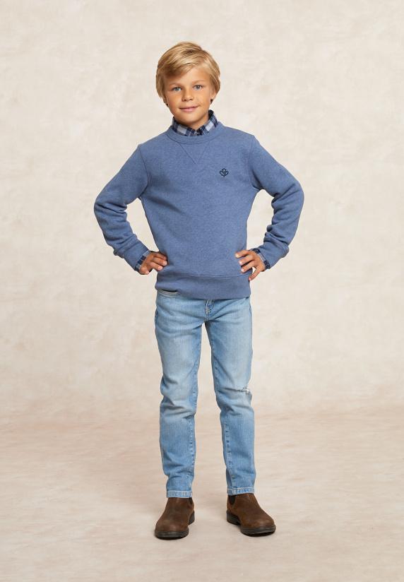 River Woods Basic Katoenen Fleecetrui Ronde Hals Night Sky Mix