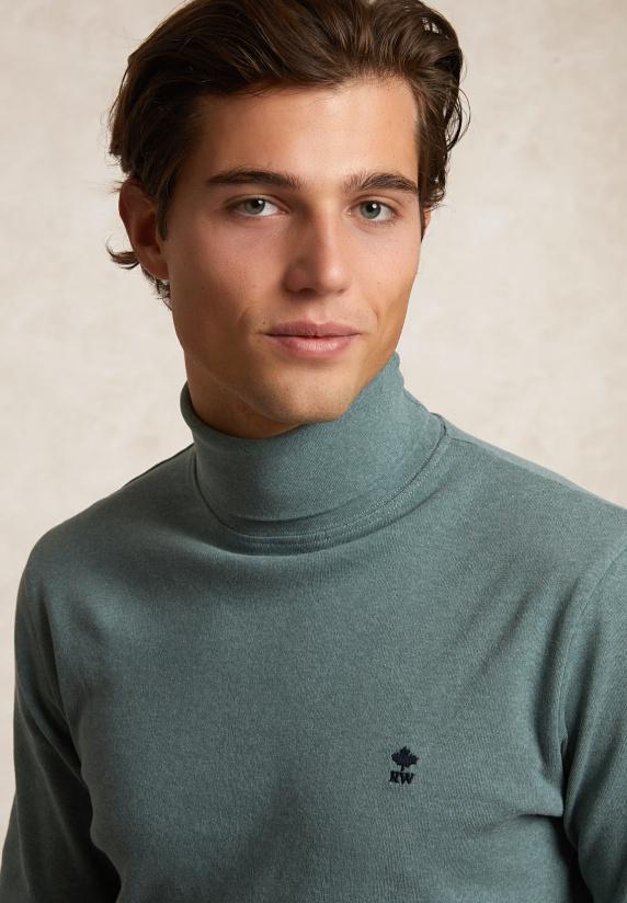 River Woods Basic Katoenen Rolkraag T-shirt Lange Mouwen Jade Green Mix