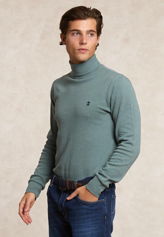 river woods Basic katoenen rolkraag T-shirt lange mouwen jade green mix