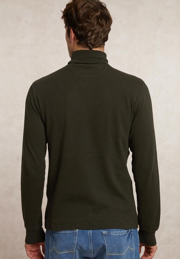 River Woods Basic Katoenen Rolkraag T-shirt Lange Mouwen Olive Mix