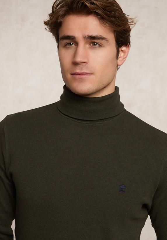 River Woods Basic Katoenen Rolkraag T-shirt Lange Mouwen Olive Mix