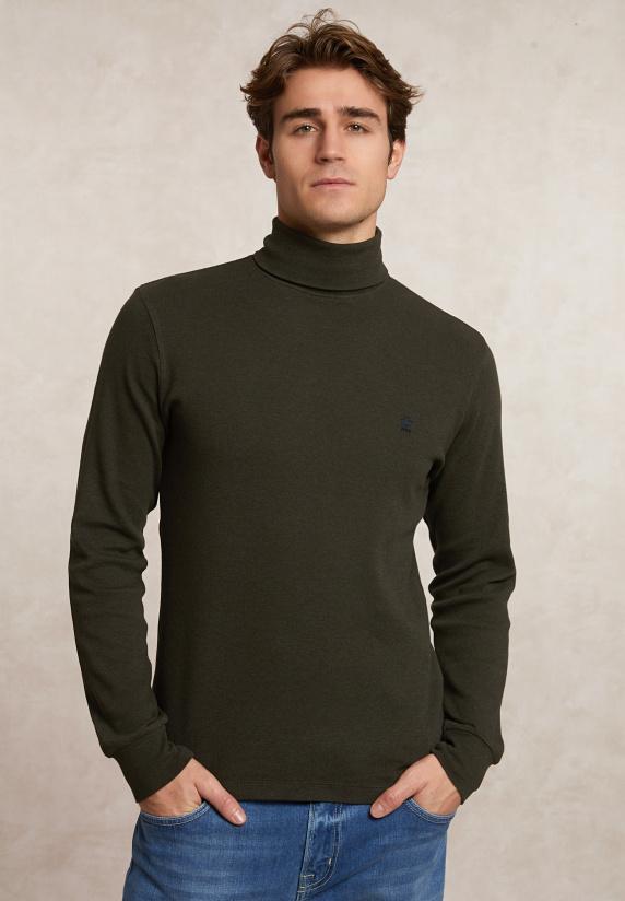 river woods Basic katoenen rolkraag T-shirt lange mouwen olive mix