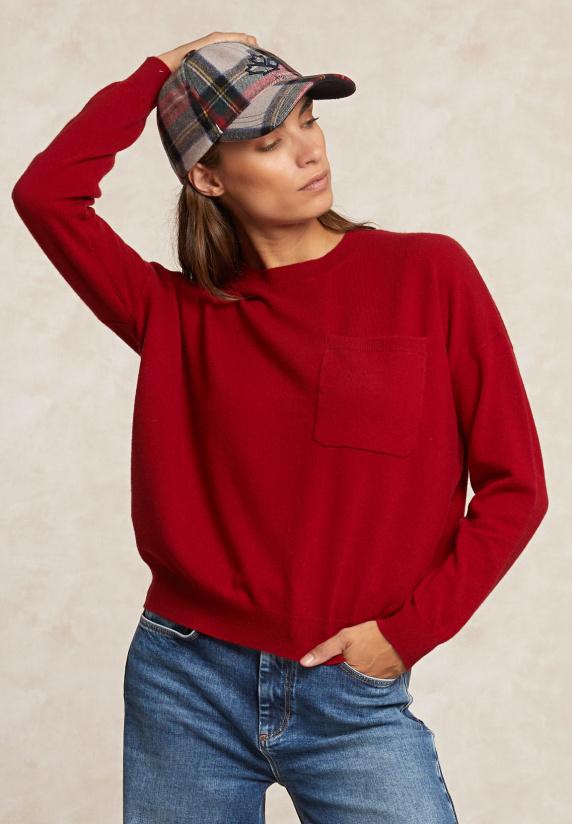 river woods Basic merinotrui ronde hals borstzak rood