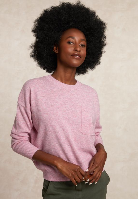 river woods Basic merinotrui ronde hals borstzak roze
