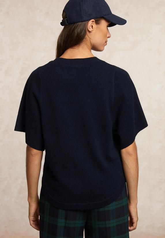 River Woods Basic Merinotrui Ronde Hals Wijde Mouwen Navy