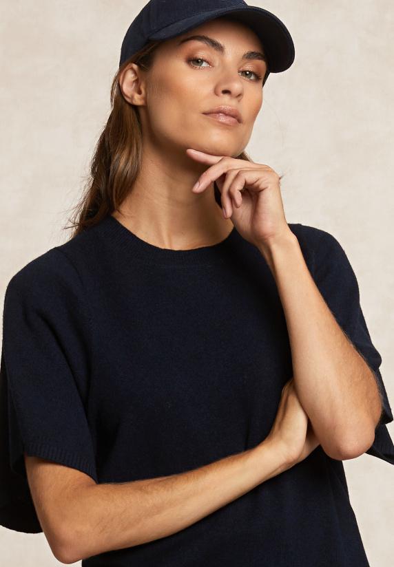 River Woods Basic Merinotrui Ronde Hals Wijde Mouwen Navy