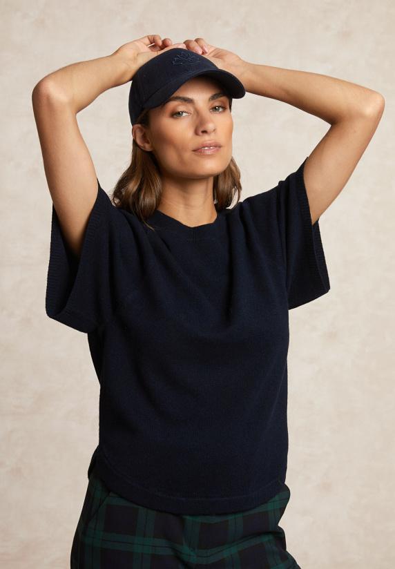 river woods Basic merinotrui ronde hals wijde mouwen navy