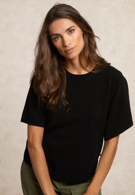 River Woods Basic Merinotrui Ronde Hals Wijde Mouwen Zwart