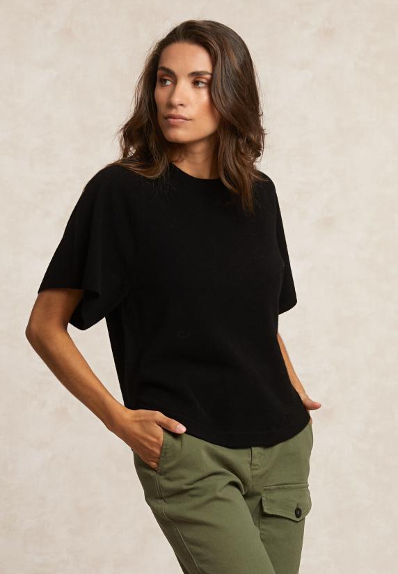 river woods Basic merinotrui ronde hals wijde mouwen zwart