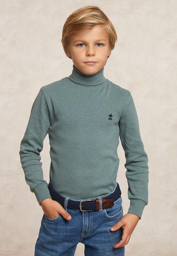 River Woods Basic Rolkraag T-shirt Dk Jade Green Mix