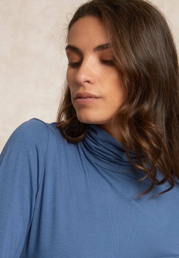 River Woods Basic Rolkraag T-shirt Lange Mouwen Blauw