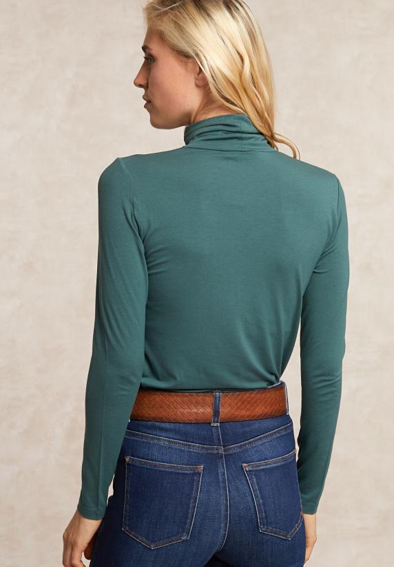 River Woods Basic Rolkraag T-shirt Lange Mouwen Groen