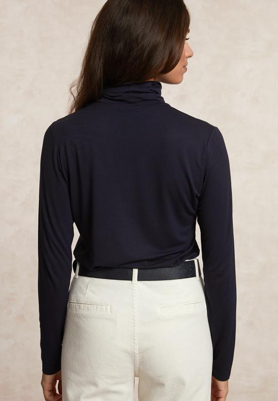 River Woods Basic Rolkraag T-shirt Lange Mouwen Navy