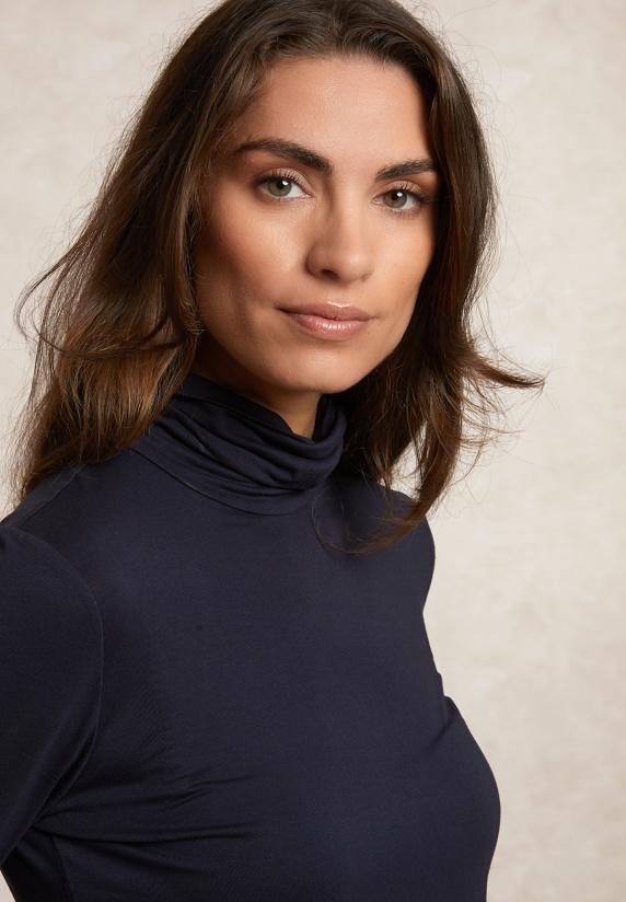 River Woods Basic Rolkraag T-shirt Lange Mouwen Navy