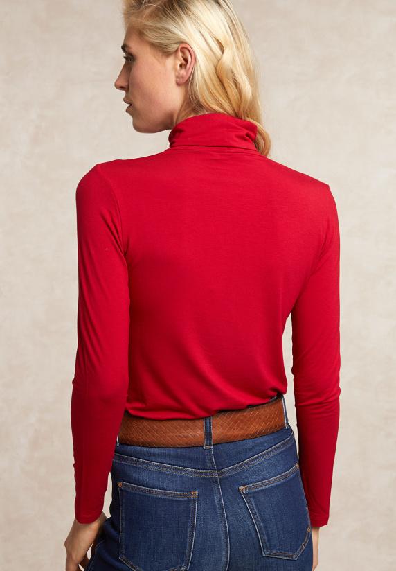 River Woods Basic Rolkraag T-shirt Lange Mouwen Rood