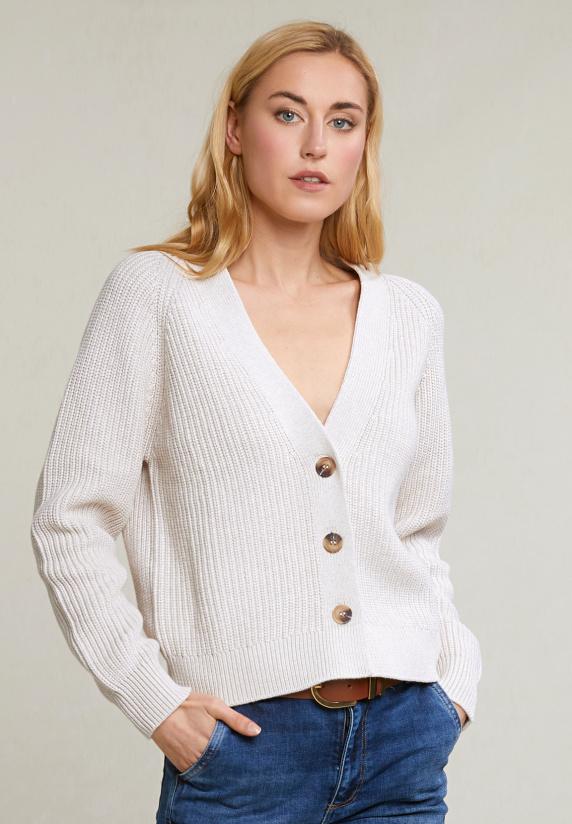 river woods Beige geknoopte V-hals cardigan lange mouwen